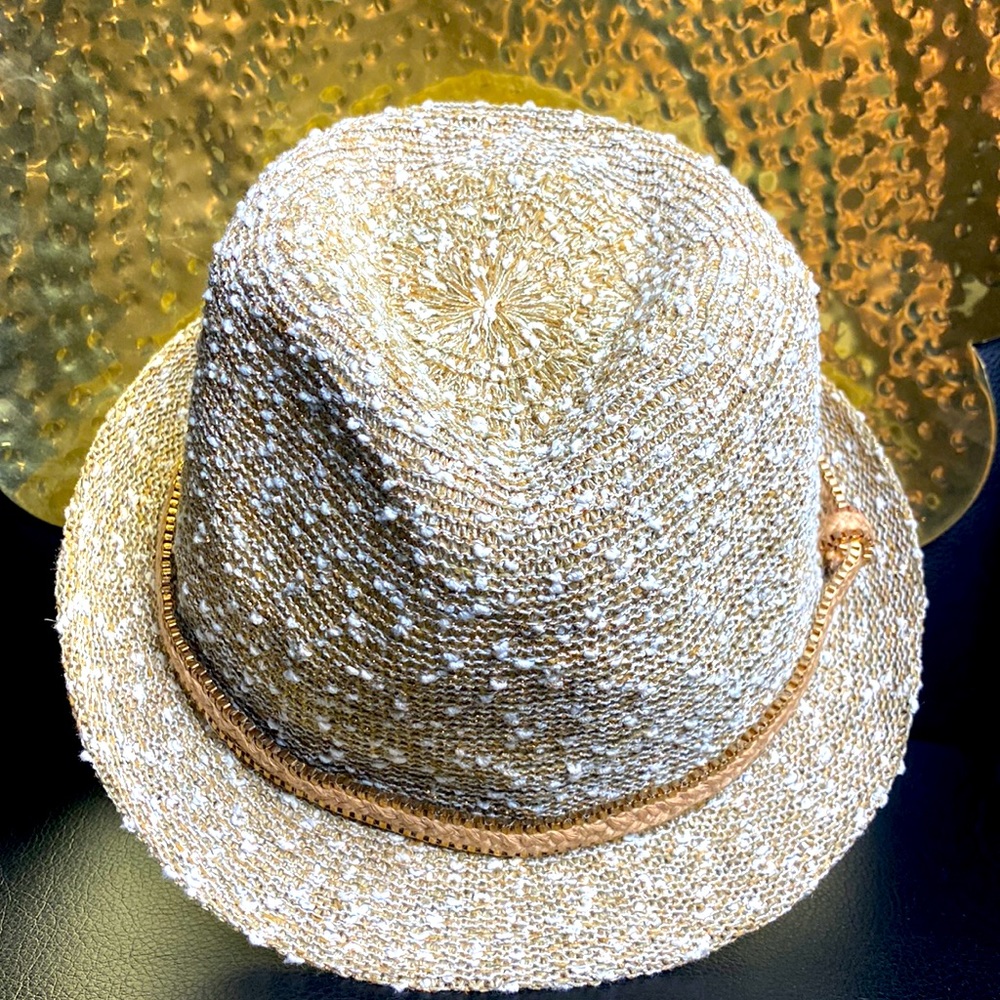 Beige, Cream, and Gold Fedora Hat